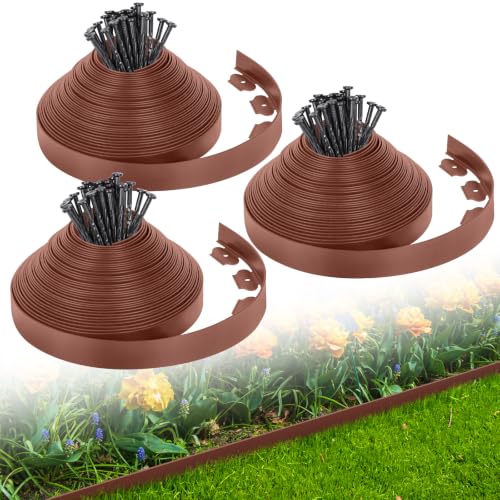 2-Inch x 200 FT Landscape Edging Border with 300 Stakes, Plastic Garden Edging Border Kit, Flexible No Dig Lawn Edging Border for Garden Flower Beds Yard Pathway Paver (Brown) - color: Brown, size: 2 In x 200 FT