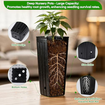 50PCS Tree Pots - 9.8" H x 4.7" W Tall Nursery Pots for Plants Indoor or Outdoor Gardening, Tall Planters with Drainage Holes - size: 9.8" H x 4.7" W