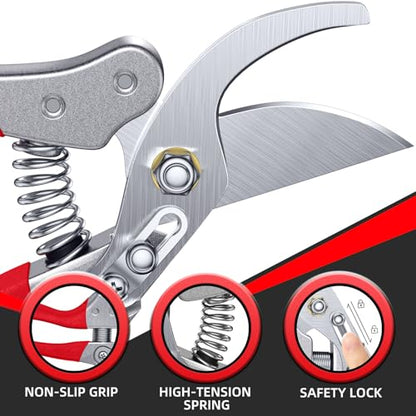 DECERK® 8.5" Professional Pruning Shears, Effortlessly Prunes 3/4" Branches - color: Red
