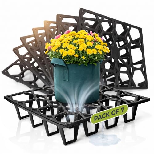 Plant Riser – Pot Spacer for Grow Bags, Planters & Containers – UV-Resistant Drainage Tray for Airflow, Root Health & Cleaner Surfaces (Standard Black, 7 Pack) - color: Standard Black, size: 7 Pack
