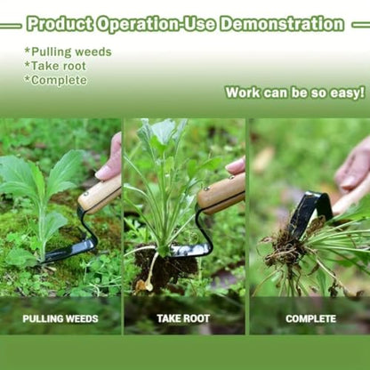 Hand Weeder Tool, Stainless Steel Gardening Weed Puller, Manual Weeding Removal Cutter Tool with Wood Handle for Planting