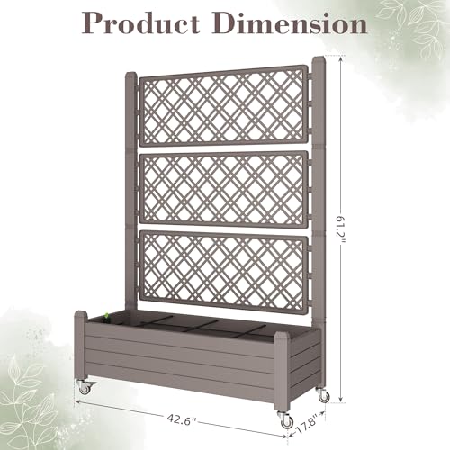 Trellis Raised Garden Bed, Self-Watering Planter Box, Brown - color: Medium Grey, size: 61.2" H