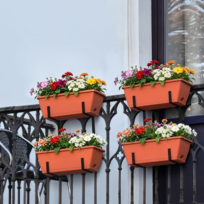 4 Pcs Hanging Flower Pots, 16.9 Inches Railing Planter Box, Red - color: Red