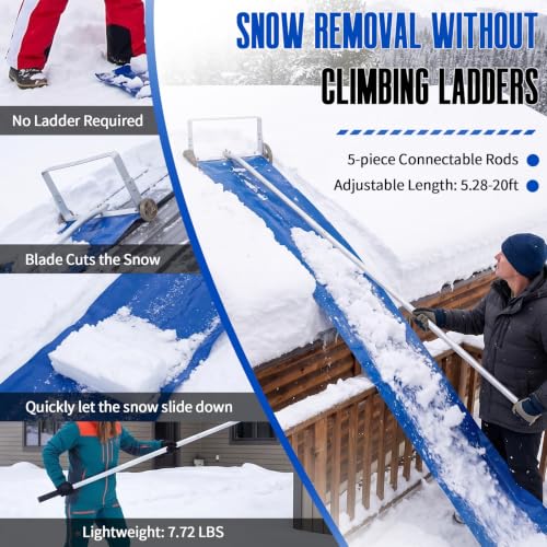 Outvita Snow Roof Rake, 5.3-20FT Extendable Aluminum Pole, Blue - color: Blue, size: 20FT