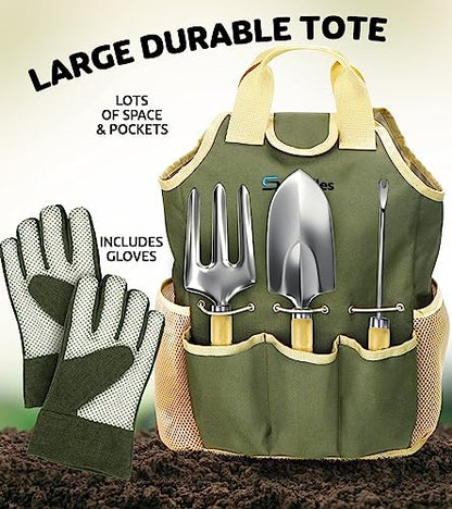 Scuddles Premium Gardening Kit for Women – 10 Stainless Steel Tools with Ergonomic Handles, Tote Bag, Kneeling Pad, Shears, Gloves, Rake, Trowel & Shovel – Garden Set for Planting, Pruning & Gifts