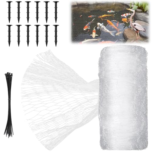 Koi Pond Netting Kit 7 x 10ft, Bird Deer Fence Netting, Durable Net Cover for Leaves, Heavy Duty Fine Mesh, Protect Fish from Birds, Cats & Predators, 12pcs Stakes & Ties Included(White) - color: White, size: 7 x 10ft