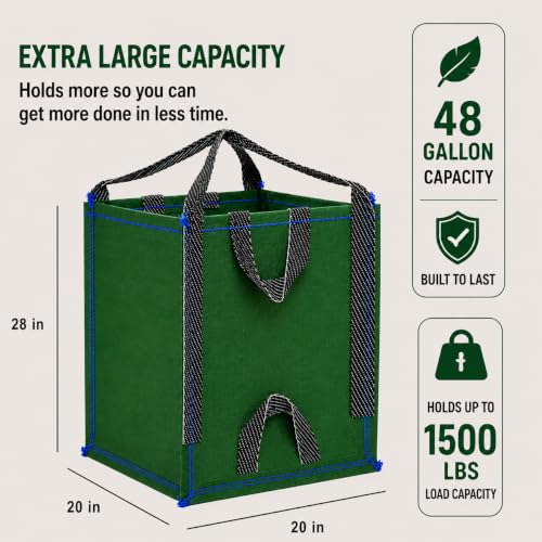 48-Gallon Heavy Duty Lawn and Yard Bag, Reusable Self-Standing Garbage Bag with Reinforced Handles (Green - 1 Pack) - color: Green - 1 Pack