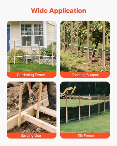 VEVOR Wooden Garden Stakes, 25 Pcs 48x0.5x0.69 in Survey Grading Stakes, Garden Ground Stake with Sharp Point, Fir Wood Plant Support Stake, Sign Posts for Silt Fence Backyard Boundaries Baselines - style: 0.69 x 0.5 x 48in+25pcs