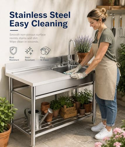 Potting Bench for Outdoor Garden, 39 Inch Stainless Steel Potting Table - size: 39 Inch