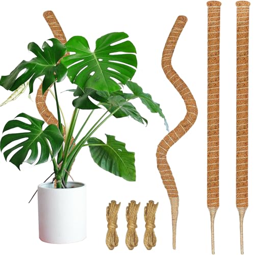 3 Pack 47'' Moss Pole for Monstera, Bendable Coco Coir Plant Support Stakes - size: 3 Pack（47-Inch）