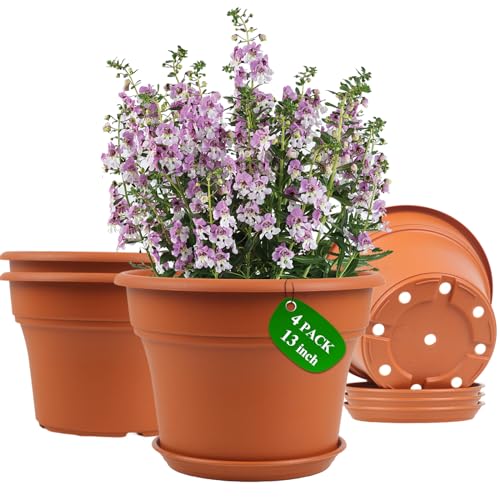 Pottiffe Plant-Pots-Planters-Indoor-Outdoor, 13 inch 4 Pack Terracotta - color: Terracotta, size: 13 inch-4Pack