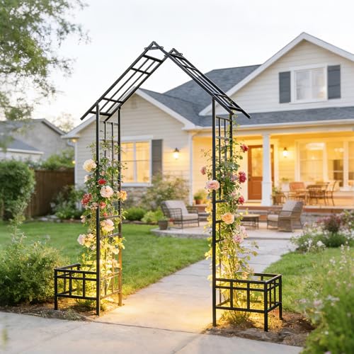 Black Heavy‑Duty Rustproof Galvanized Steel Garden Arch with Planters