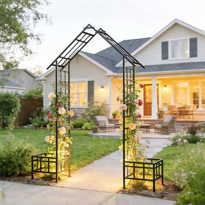 Black Heavy‑Duty Rustproof Galvanized Steel Garden Arch with Planters
