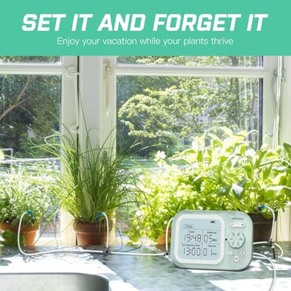 Automatic Plant Waterer Indoor Self Watering System for 15 Potted Plants, Auto Drip Irrigation Kit Programmable Water Timer with Smart Humidity Detection, Green - color: Green