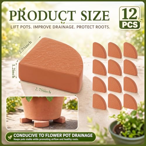LemonRoad 12 Set Terra Cotta Cement Pot Feet for Outdoor Planters, Sector - style: Sector