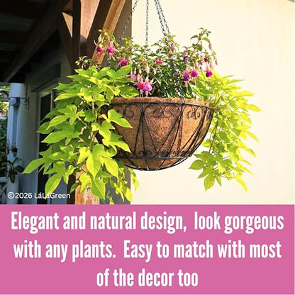 LaLaGreen Coco Hanging Baskets (18 in, 2 Pack) Black Wire Flower Pot Holder - size: 18" x 2 Pack