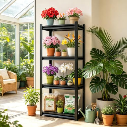 Plant Stand, Adjustable 4 Tier Metal Flower Stand with Double Layer Posts - color: 14''W*12''D*44''H