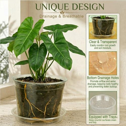 9 Sets 7/8/10 Inch Large Clear Nursery Pots with Drainage Holes. - color: 7/8/10 Inch