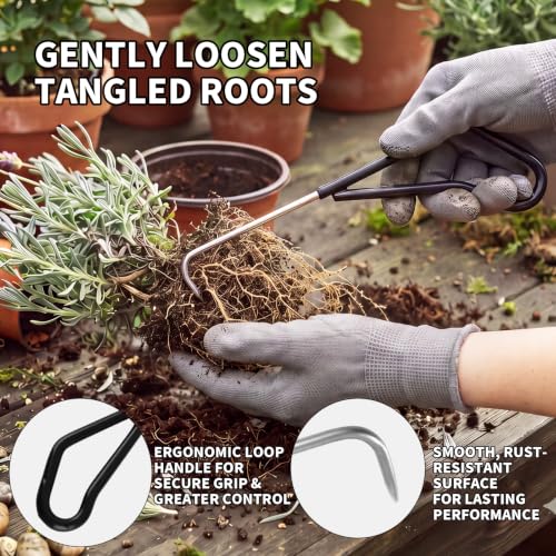 Repotting Root Rake Small Hand Rake,Root Hook Potted Plants Care Claw Hook - color: 2 Pack