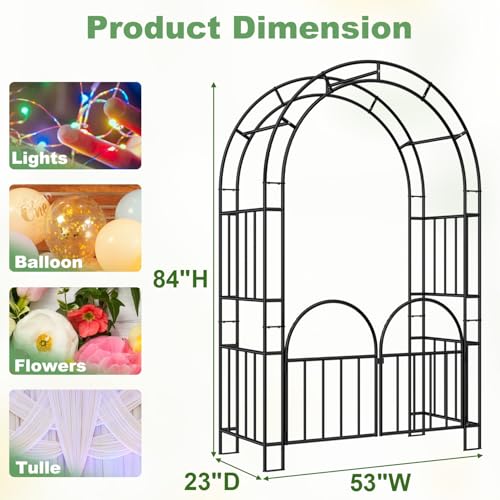 7ft Garden Arbor with Gate, Garden Arch Trellis for Climbing Plants