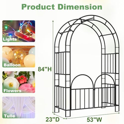 7ft Garden Arbor with Gate, Garden Arch Trellis for Climbing Plants
