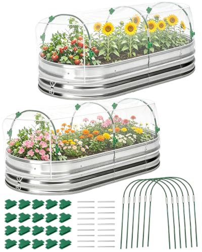 2 Pack Garden Mesh Netting Kit for 4x2 FT Raised Bed, Ultra Fine Garden Plant Cover with 6 Sets 3.9 FT Fiberglass Hoops, 20 Clips & Stainless Steel Connectors for Vegetables Flowers (4x2x2 FT)