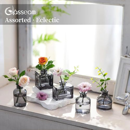 Glasseam Small Vases for Flowers, Mini Smoke Gray Glass Bud Vases Set of 5 - color: Gray, size: 5Pcs- Mini Vases