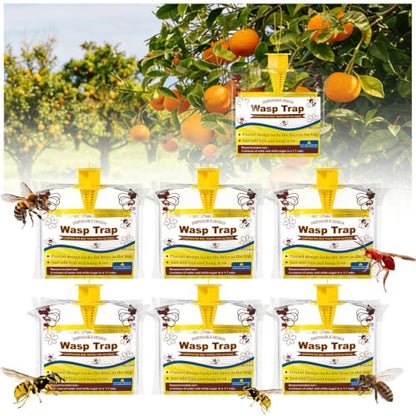 Wasp Traps Outdoor Hanging 6 Pack Disposable Yellow Jacket Traps Carpenter Bee Killer Bug Catcher Bags Outside Insect Control Farm Patio Lawn Garden