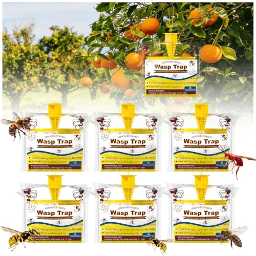 Wasp Traps Outdoor Hanging 6 Pack Disposable Yellow Jacket Traps Carpenter Bee Killer Bug Catcher Bags Outside Insect Control Farm Patio Lawn Garden