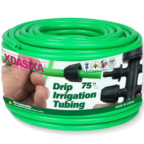 1/4" Drip Irrigation Tubing 75ft, Flexible UV-Resistant Garden Hose for DIY Irrigation Systems, Hydroponics, Greenhouse & Outdoor Watering, Lightweight Misting Tubing (Green) - size: 75 FT