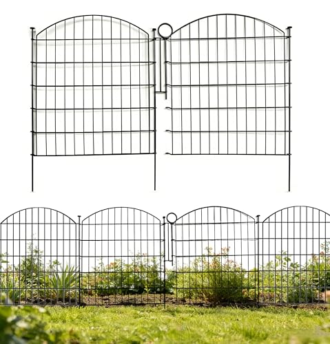 Decorative Garden Fence Panels 32 in(H) x 23.3 ft(L) Above Ground, Dog Fence Outdoor for Yard No-Dig Pet Barrier, Animal Proof Fence Metal Garden Fencing Animal Barrier, 10 Panels with Lock - size: 32x28Inch-10Pack with Lock