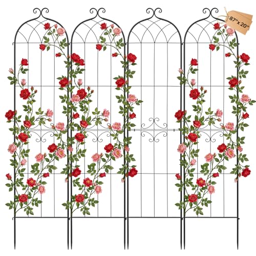 VEVOR 4 Packs Metal Garden Trellis for Climbing Plants Outdoor 87x21in, Rustproof Plant Tall Trellis for Rose Vine Flowers and Vegetables - color: 4 Packs-Style2, size: 87''H x 20''W
