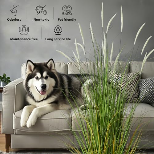 KOL 4ft 2-Pack Artificial Cattail Reed Grass, 47.2’’ Fake Onion Grass Plant - size: 4FT