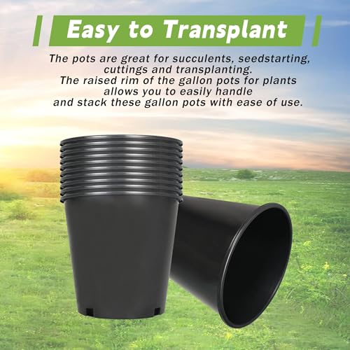HOSTIC 1 Gallon Flexible Nursery Pots Gallon Pot with Drainage Holes Plastic Plant Container Suitable for Indoor Outdoor Vegetables Flowers Plants 10 PCS - size: Standard 1 Gallon