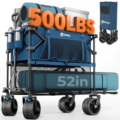 Sekey 400L Double-Decker Wagon, 500 lb Capacity, 50 in Extender - color: Amber Blue