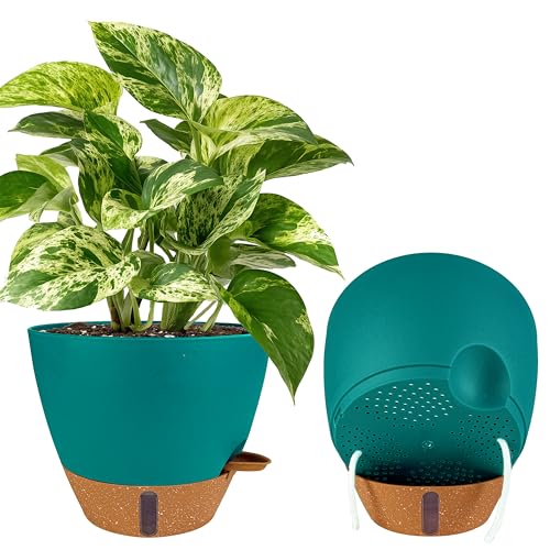 2 Pack 10 inch Plant Pots, Plastic Self Watering Planters - color: Turquoise, size: 10 inch