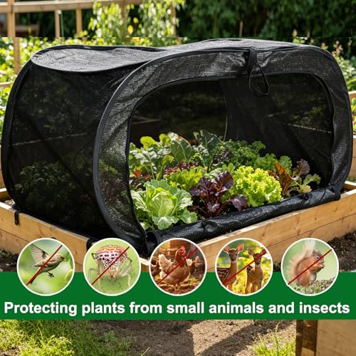 1Pcs Outdoor Plant Enclosure Pop Up Garden Shade Tent Cover Black UV 80% Sun Shade Mesh Cage Dual-Use Plant Protection with 3 Zipper Bag & Stakes for Vegetable Potted Flower Pest Barrier 24x24x35in - size: 23.6" *23.6" *35.4"