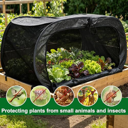 1Pcs Outdoor Plant Enclosure Pop Up Garden Shade Tent Cover Black UV 80% Sun Shade Mesh Cage Dual-Use Plant Protection with 3 Zipper Bag & Stakes for Vegetable Potted Flower Pest Barrier 24x24x35in - size: 23.6" *23.6" *35.4"