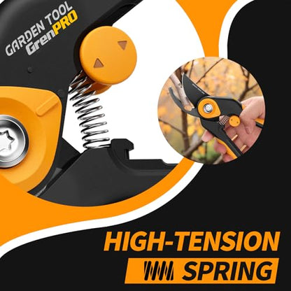 GRENPRO Heavy Duty Bypass Pruning Shears, 8.6", 1.38" Capacity, Orange - color: Orange