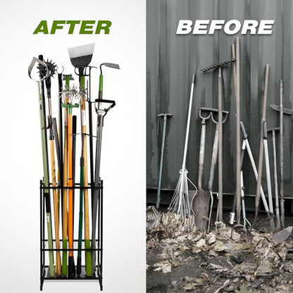 Garden Tool Organizer, Garage Tool Organizer & Garage Organization, Heavy Duty Steel Tool Storage Rack Holds 35 Rakes, Brooms Tools, Broom Holder and Mop Holder, Shed Organizer for Home Organization - style: Rack