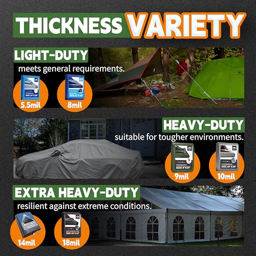 RAINDEWAY Small Tarps 4x6 Feet Waterproof,9Mil Green/Black Tarp Cover - color: Green/Black, size: 4x6 Feet-Finished size