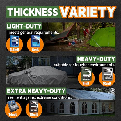 RAINDEWAY 6x8 Feet Tarp Waterproof,9Mil Green/Black Tarps Cover - color: Green/Black, size: 6x8 Feet-Finished size