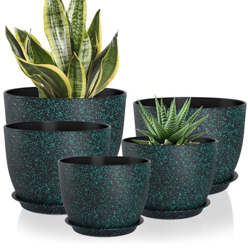 YNNICO Plant Pots 10/9/8/7.5/7 inch with Multi Mesh Drainage Holes - color: Green Speckles, size: 10/9/8/7.5/7 inch