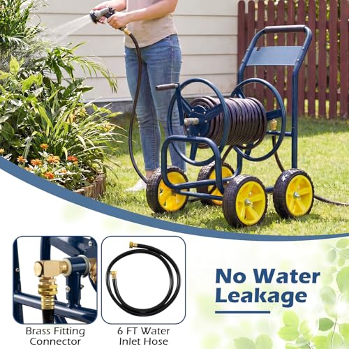 Garden Hose Reel Cart, Mobile Water Hose Cart with Heavy-duty Metal Frame & 4 Solid Wheels, Hold up to 330 ft of 5/8" Hoses, Outdoor Planting Tool for Lawn & Backyard (Navy Blue) - color: Navy Blue