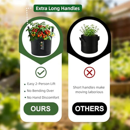 Dipuosile 3-Pack 10 Gallon Grow Bags,300G Aeration Planters Long Handles Veg Strawberry Indoor & Outdoor - size: 10 Gallons