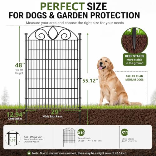 No Dig Garden Fence Outdoor for Yard, 10 Panels - size: 48 in(H) X 23.6 ft(L)