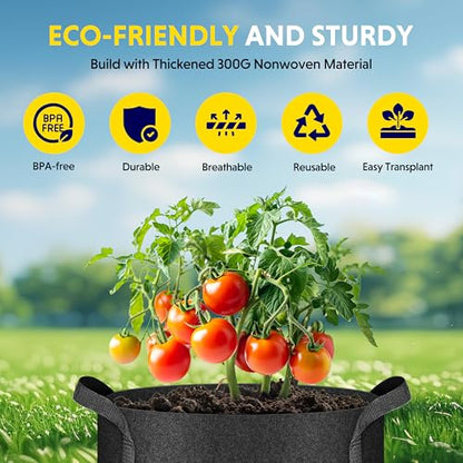iPower Plant Grow Bag 15 Gallon 6-Pack Heavy Duty Fabric Pots, 300g Thick Nonwoven Fabric Containers Aeration with Nylon Handles, for Planting Vegetables, Fruits, Flowers, Black 2024 Version - color: Black, size: 15 Gallon