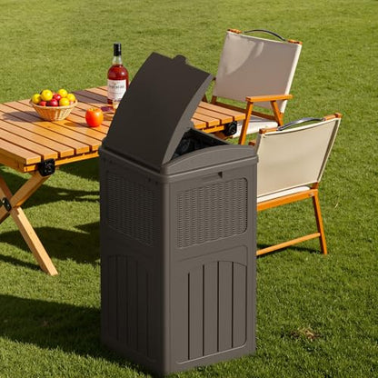 Devoko 33 Gallon Outdoor Trash Can with Dual Lid, Hideaway Garbage Bins,2Pc - color: Deep Brown, size: 2 Pack