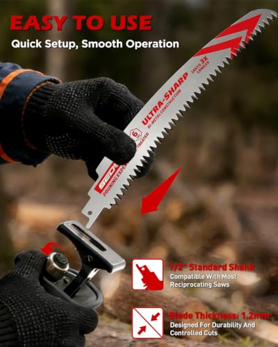 9 Inch Japanese Teeth Reciprocating Saw Blades, Arc Edge Wood Pruning Saw Blades 6TPI for Tree Trimming, Branch Cutting, Green Timber and Wet Wood, 3 Pack - color: 3-Pc 9" Precision Pruning