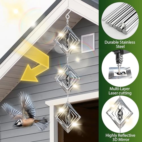 CHONOVO 12 Discs 4 Set Bird Deterrents for Outside, Wolf Wind Spinner - size: Wolf (12 Discs 4 Pcs)